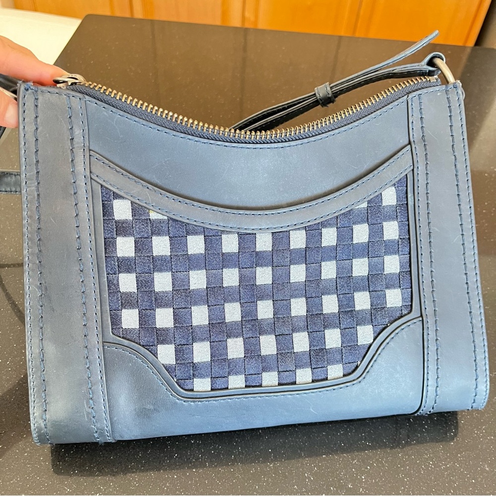 Frye Blue Denim Checkered Crossbody Leather‎ Bag - Picture 2 of 11